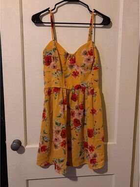 Mind Code Yellow Floral Spaghetti Strap Dress Size L